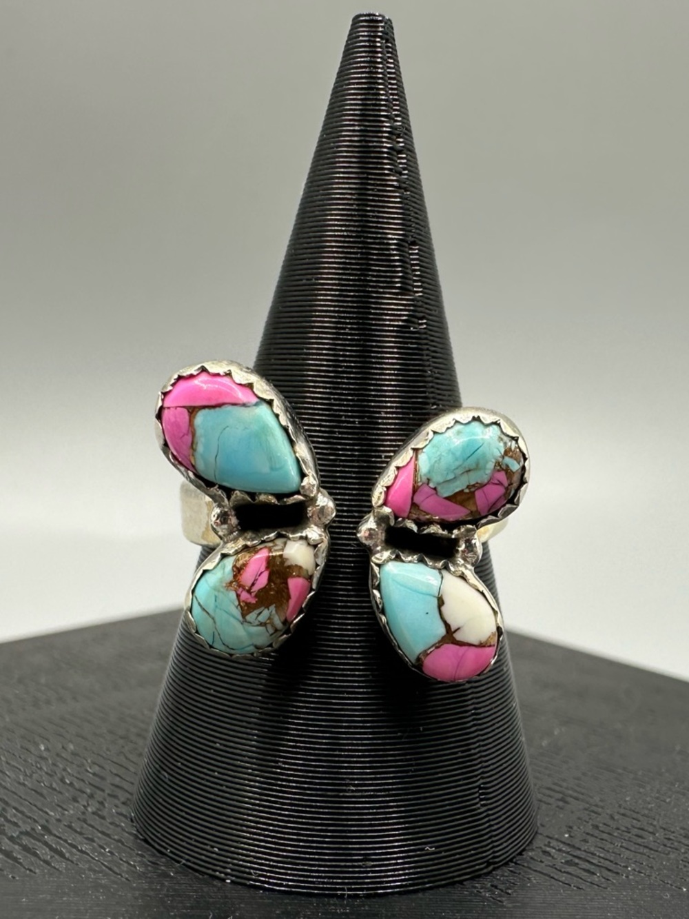 Cotton Candy Dahlia Turquoise Sterling Silver 925 Floater Bypass Ring